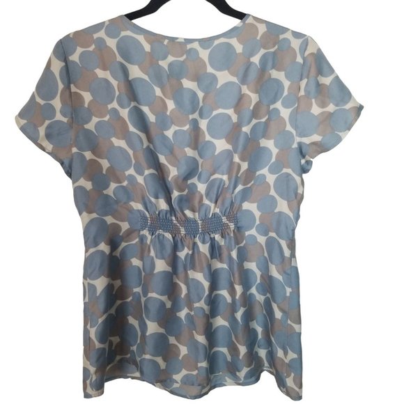 Boden Womens 8 Blue Gray Polka Dots Short Sleeves Smocked Silk Blouse Top - Picture 7 of 7